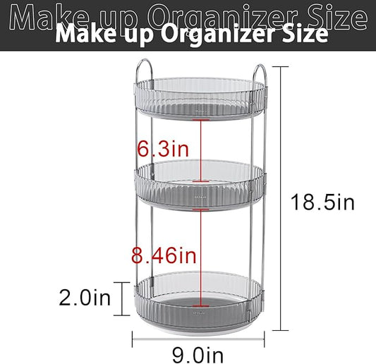 shuang qing Rotating Makeup Organizer for Vanity, Large Capacity Skincare Perfume Storage, Bathroom Counter Organizer, 360 Spinning Cosmetic Dresser Countertop Organizers (Gray, 3 Tier)
