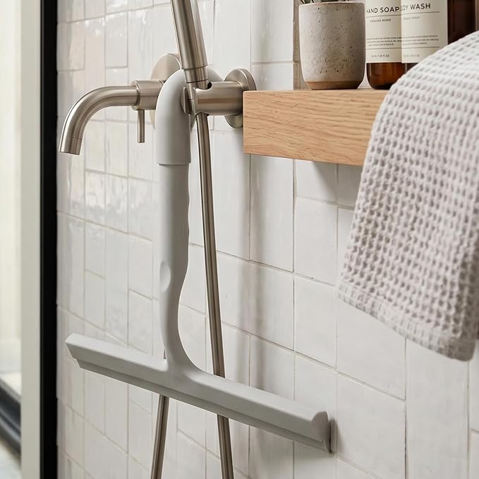 Shower Squeegee for Glass Doors, 10 Inch Silicone Shower Squeegee with Built-in Hook, Squeegee for Shower Glass, Bathroom Shower Door Squeegee for Tile Wall, Mirror, Window, Car Glass (Grey)