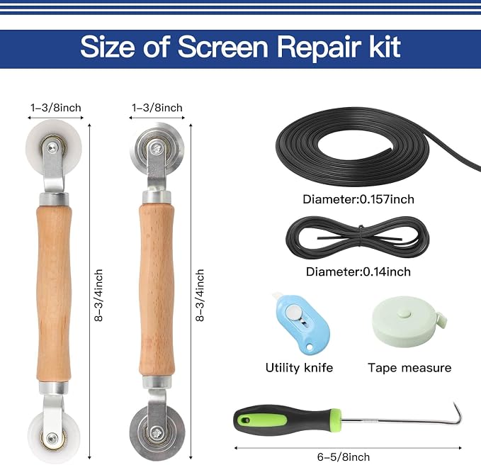 Window Screen Door Repair Kit Include Window Screens Mesh 48"x118" with All Tools in Window Screen Replacement(2pcs Screen Rollers, Screen splines, Hook, Utility Knife and Ruler), Yolovit
