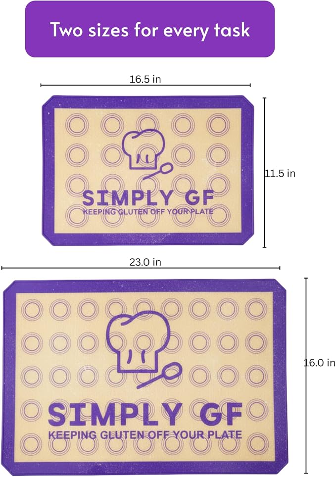 Non-Stick Silicone Baking Mat Set of 2 - Gluten-Free Labeled Reusable Baking Mats for Cookie Sheet - Non Slip & Food Safe - Perfect for Pastries, Macaroons, Bread & Oven Use