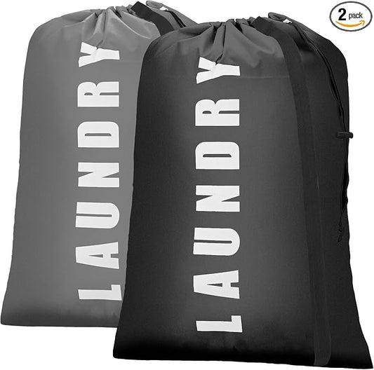 Heavy Duty Laundry Bag with Strap,2 Pack Travel Laundry Bags for Dirty Clothes,24" x 36" Large Laundry Bag for Traveling,Camping,Dorm (Black+ Gray)