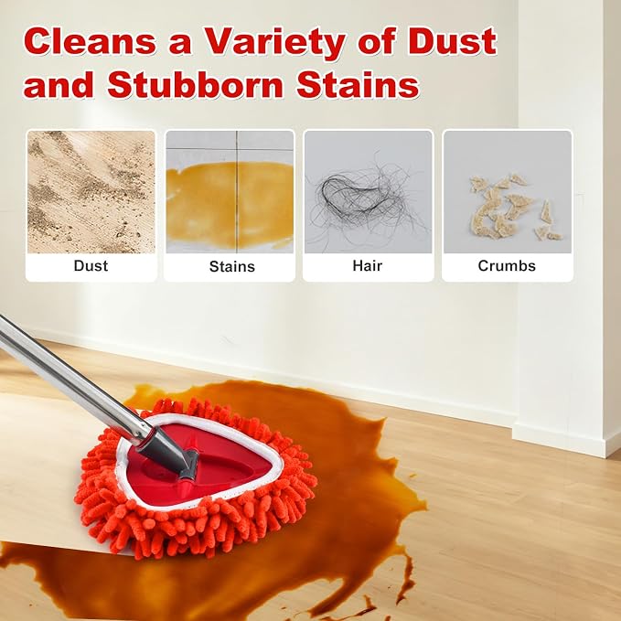 Chenille Mop Head Replacements Compatible with O-Cedar EasyWring 1-Tank , 4 Pack Microfiber Chenille Duster Replacement Heads with 1 Mop Base, Reusable Dust Mop Refills for Floors, Walls & Ceilings