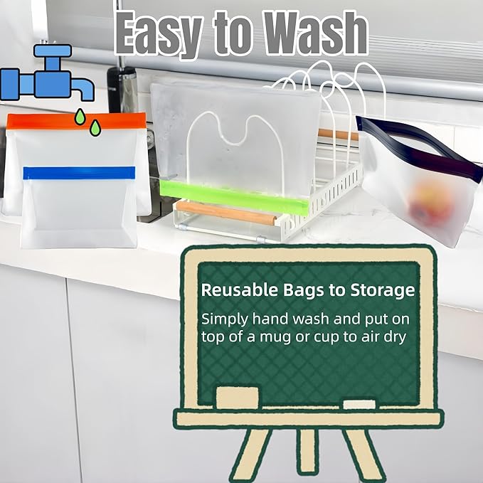 PABCK 9Pcs Reusable Silicone Produce Freezer Bags Self Seal Orange 3S+3M+3L | Stand Up Freezer Food Storage Bags Leakproof Resealable Bag for Sandwich Smell Proof Fridge Organization for Lunch Travel
