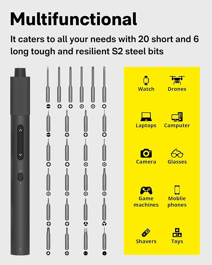 HOTO Precision Screwdriver Set, Repair Kit/w 26 Bits and 10 Repair Tools | 110° Upright Workpad, 0.05/0.2 N·m Torque, LED Light, for Electronics, Phones, Laptops