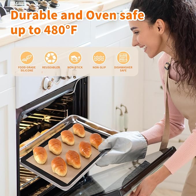 Luckyiren Silicone Baking Mat Set, Non-Stick Reusable Food-Grade Oven Liners, Half Sheet Size 16.54 x 11.62 Inch, Grey, 2 Pack