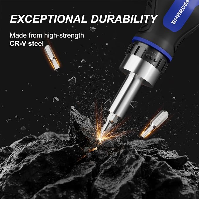 8 in 1 Stubby Ratcheting Screwdriver Multi Short Screw Driver Set | 6 CRV Bits Phillips, Slotted, Torx, Portable All-in-One Repair Tool Kit for Home DIY Tables, Doors, Chairs, Portable Tools