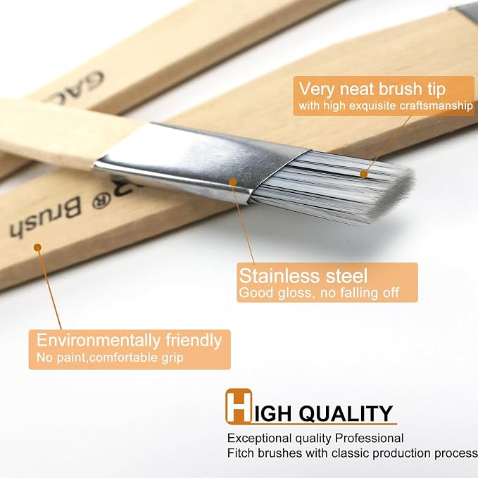GACDR Slant Lining Fitch Trim Paint Brushes, Pack of 6, 0.5", 0.75", 1" | Angled Cutting In Paint Brush, Fast Accurate Detail & Control, Hobby & Craft, 2 Each of 3 Sizes