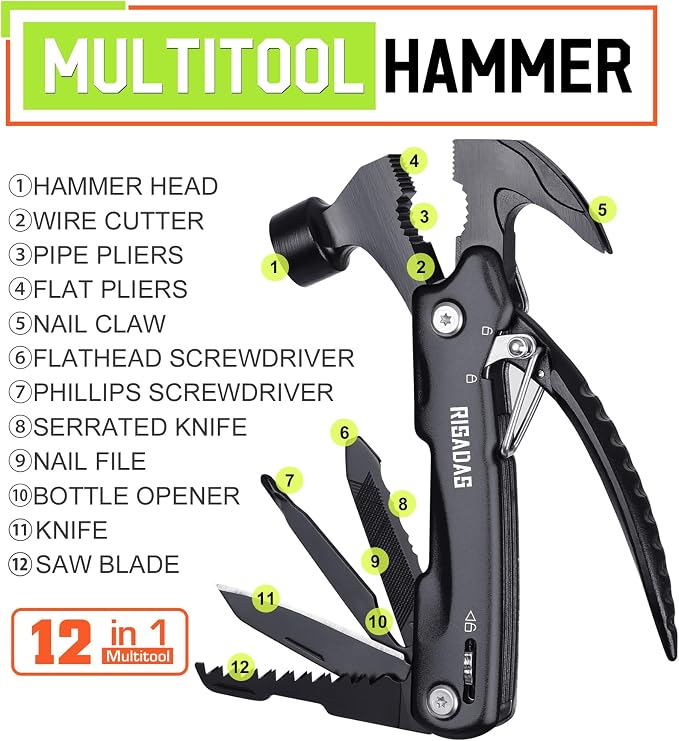 Gifts for Men - Birthday Gifts for Man, Dad, Husband, Mens Gift Ideas - Stocking Stuffers for Men, Mens Stocking Stuffers - Christmas Fathers Day Groomsmen Gift - Multitool Hammer for Camping, Hiking