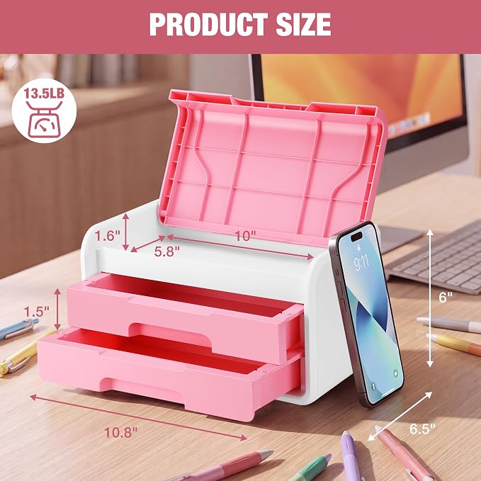 WORKPRO Small Storage Box with 2 Drawers and Flip-Top Lid | ABS Storage Case, PP Feet Pads, Arts and Crafts, Beads, Sewing Supplies, DIY Material Organization