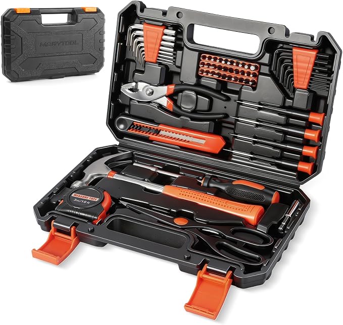 57 Piece Basic Tool Set, Home Repair Hand Tool Kit, General Household Tool Box, Portable Toolbox with Storage Case for Homeowner, DIY, Handyman, Women, Men