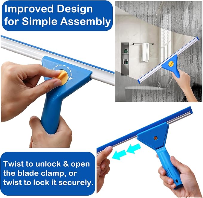 Window Cleaning Kit with 3 Gallon Bucket | 63" Long Handle 14" Window Squeegee & 15" Microfiber Scrubber, Multi‑Purpose Window Washing Tools for Home Car Outdoor Commercial