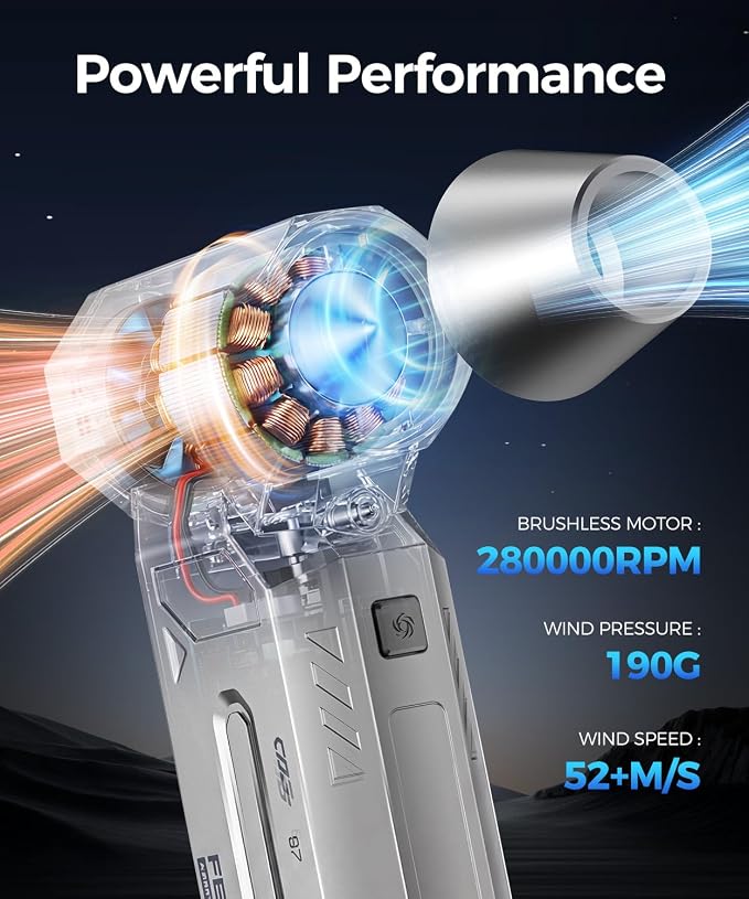 Compressed Air Duster-280000 RPM Super Powerful Electric Air Duster,4-Gear Adjustable PC Cleaning Kit with LCD Screen & LED Light,Fast Charging Air Blower for PC,Keyboard,Car,Home