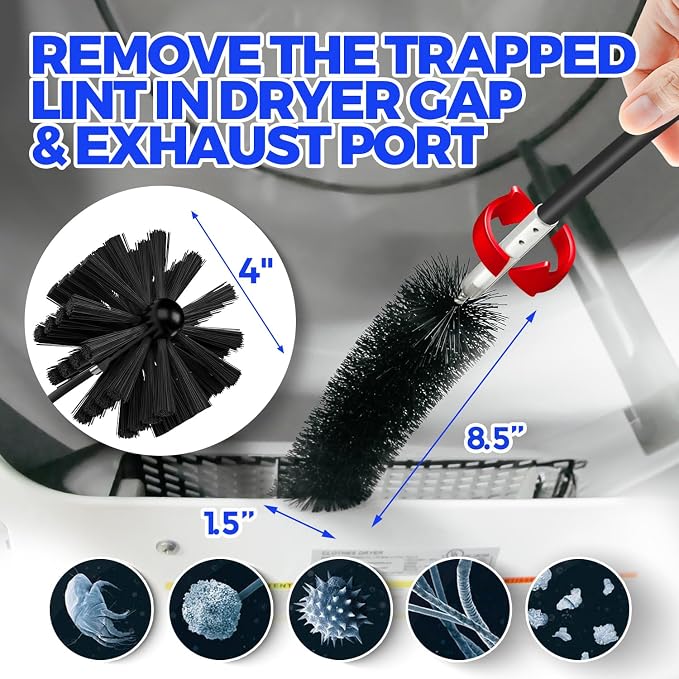Holikme 15 Feet Dryer Vent Cleaner Kit, Lint Remover, Extends Up to 15 Feet, Synthetic Brush Head, Use with or Without a Power Drill,Black