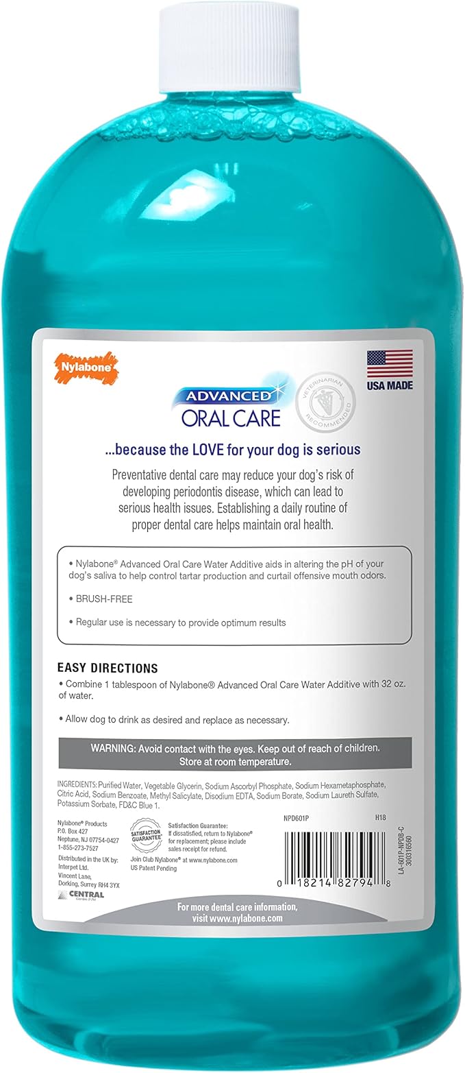 Nylabone Advanced Oral Care Pet Dental Water Additive, Liquid Tartar Remover & Breath Freshener for Dogs, Dog Teeth-Cleaning, Original Flavor, 32 oz. (Pack of 2)