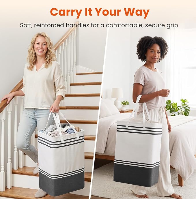 TranquilRelax 3-Pack Laundry Basket, Laundry Hamper, Grey-88L | Freestanding＆Water-Resistant Laundry Hamper, Collapsible Tall Clothes Hamper with Carry Handles for Clothes, Laundry Basket