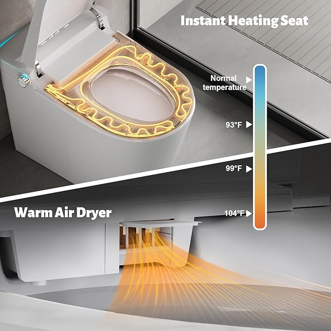 Smart Toilet with Bidet Built in, Bidet Toilet with Heated Seat and Night Light, One Piece Toilet for Bathroom, Auto Soft Close, UV-C light, Foam Shield, Full/Half Flush