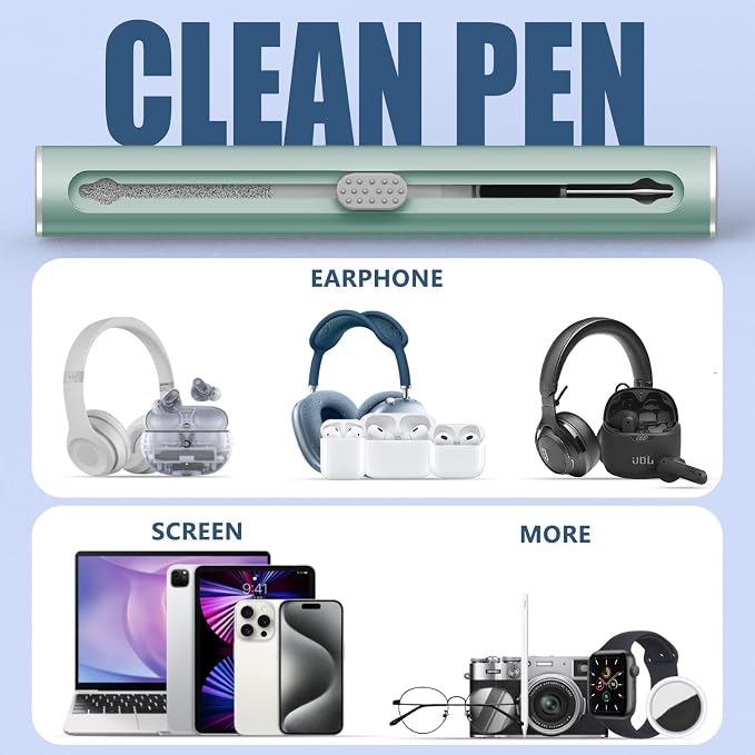 Inesore Multi Cleaning Kit for AirPods & All Bluetooth Earbuds (Green) | Metal Tip, High-Density Soft Brush, Flocked Sponge Tip, 3 in 1 Design, Compact & Lightweight, Easy Operation, Easy to Carry