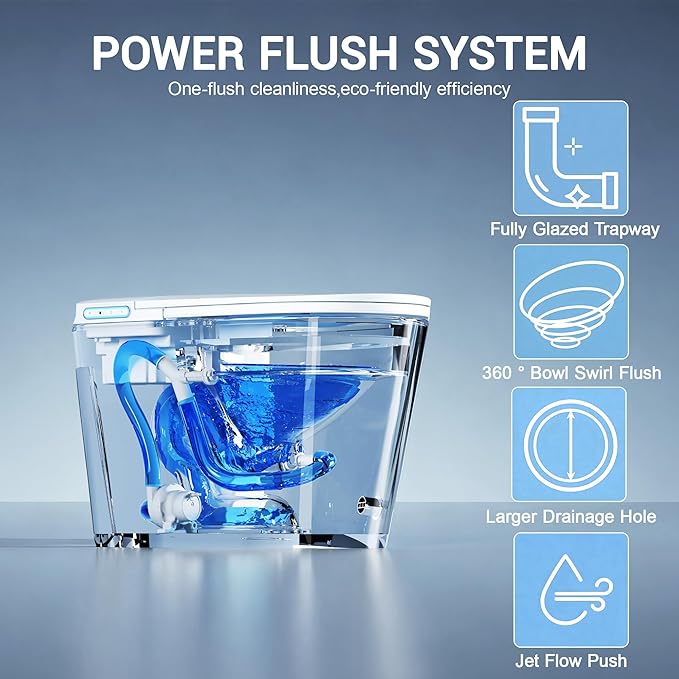 Smart Toilet with Bidet Built in, Modern Tankless Toilet for Bathroom with Heated Seat and Night Light, One Piece Toilets with Soft Close, Dryer, Foot Sensor, Auto Lid&Seat/Dual Auto Flush