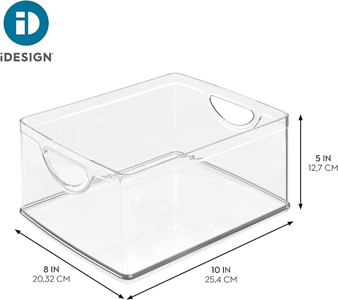 iDesign Pantry Storage Bins with Handles, Set of 2, Clear | Organizer Bins, For Cabinets or Fridge