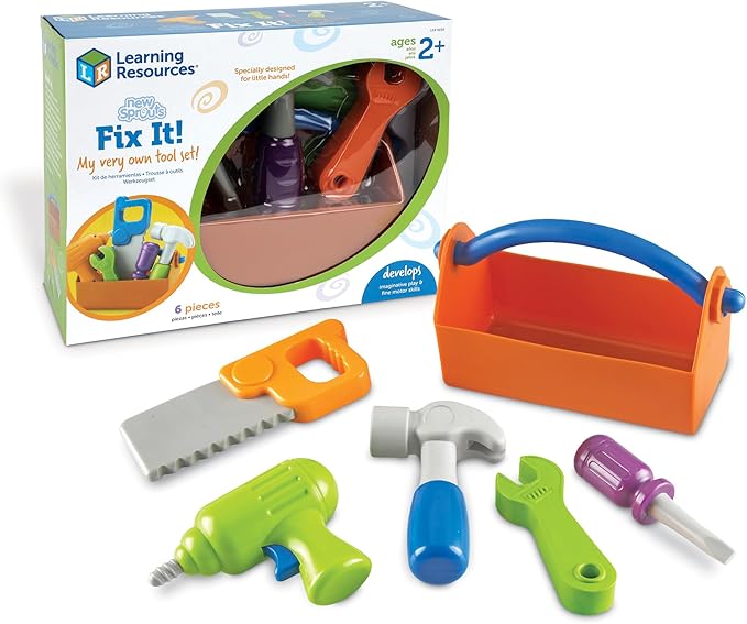 Learning Resources New Sprouts Fix It! My Very Own Tool Set - 6 Pieces, Ages 2+ Toddler Learning Toys, Develops Fine Motor Skills, Toddler Tool Set, First Tool Box, Kids Tool Set,Stocking Stuffers
