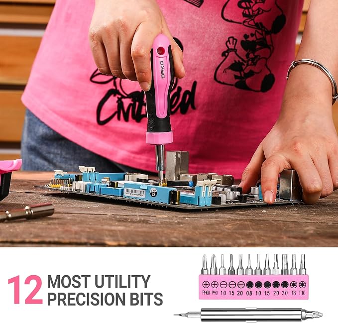 DEKOPRO Tool Set for Women: Pink Tool Set for Home Repair, Womens Tool Kit for All Purpose 42 Piece
