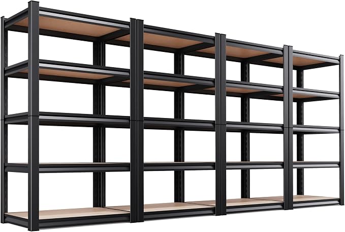 4 Pack Garage Shelving Heavy Duty Storage Shelves, Metal Adjustable Shelving Unit, Utility Garage Organizer Shelf for Basement, Pantry, Kitchen, Warehouse, 71.2" Hx31.5 Wx13.8 D, Black