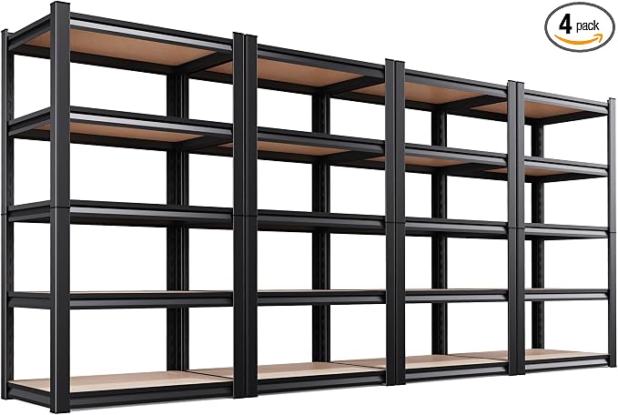 4-Pack Garage Shelving for Multi-Room Home Storage & Organization, 71"H x 32"W x 14"D 5-Tier Adjustable Metal Storage Rack for Tools, Household Items, Garage, Workshop,Pantry&Basement Storage