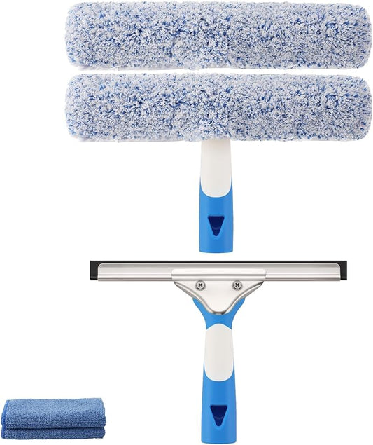 Mitclear Professional Window Cleaning Kit 10IN, Windows Cleaner Tool with Silicone Squeegee, Microfiber Scrubber & Cloth, Window Washing Equipment or Home Shower Glass Doors Car Windshield