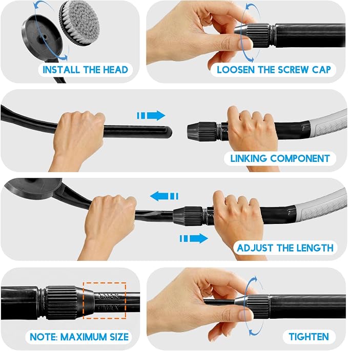 Back Scrubber for Shower, Long Handle Bath Brush with Soft Bristles, Adjustable Shower Brush for Body Exfoliating & Dry Brushing, Non-Slip Ergonomic Handle, Removable Head for Men & Women