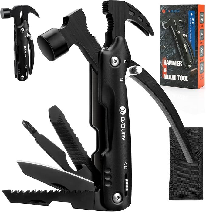 BIBURY Hammer Multitool, Fathers Day Gift from Daughter Son Wife, 12-in-1 Survival Gear Outdoor Multi Tool, Anniversary Birthday Gifts for Men, Cool Gadgets Survival EDC Multi-Tool