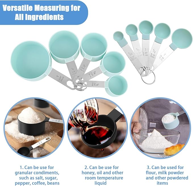 Measuring Cups and Spoons Set, 10-Piece, mint green | Stackable Nesting Design, Stainless Steel Handles, For Cooking, Baking & Meal Prep