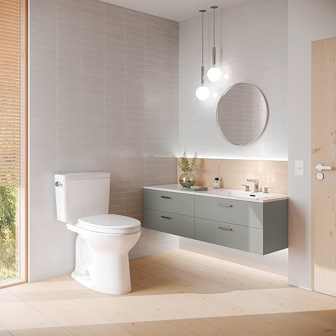 TOTO Drake Two-Piece Elongated 1.28 GPF Universal Height TORNADO FLUSH Toilet with CEFIONTECT and SoftClose Seat, WASHLET+ Ready, Cotton White - MS776124CEFG#01