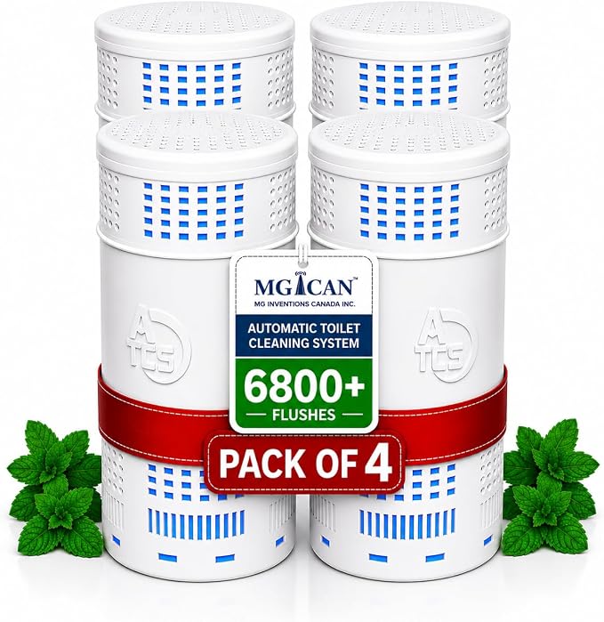 MGICAN Patented Automatic Toilet Bowl Cleaner System (ATCS) 1700+ Flushes - Non Toxic Toilet Bowl Cleaners for Hard Water Stains - UL-Certified Toilet Cleaner 1 Year Supply (4 Pack)