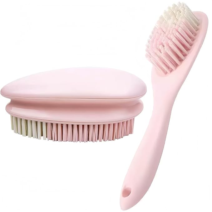 2 Pack Soft Bristle Cleaning Scrub Brush Laundry Brush Scrubber Brush | Soft Scrub Brush for Clothes, Carpet and Fabric Stain Removal, Scrubbing Brush with Ergonomic Handle Household Cleaning
