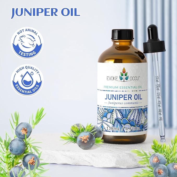 EVOKE OCCU Juniper Berry Essential Oil for Aromatherapy, Diffuser & Skin | Serene Aromatic Ambiance, Gentle Body Massage Blends, Multi-Purpose DIY Blends & Full Space Air Freshening -118ml /4 fl oz