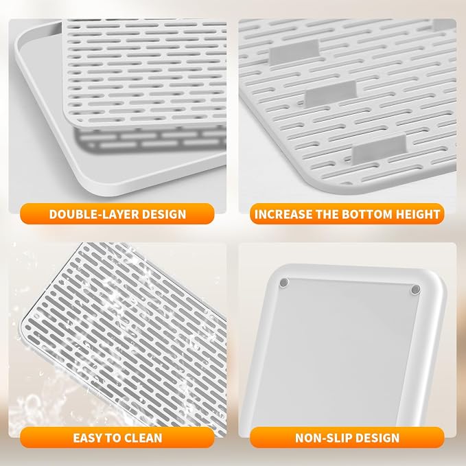Plastics Drain Tray, Cup & Dish Drying Rack, Drain Board 2 Tier Non Slip Serving Tray with Drainboard Perfect for Sink, Coffee Table, Outdoor (12.2 x 7 x 0.98 in)