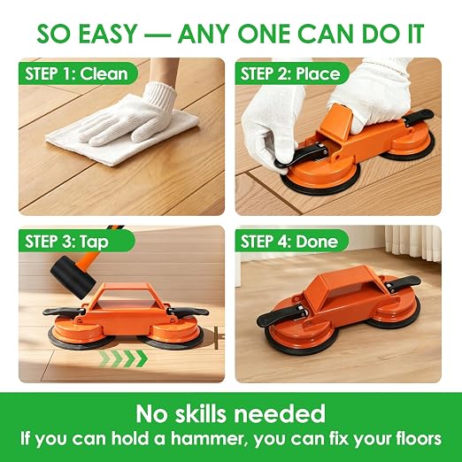 Floor Gap Fixer Tool to Fix a Floor, Vinyl Floor Repair Kit with Strong Suction Cups, Laminate Flooring Tools, Includes Plank Grabber and Mallet