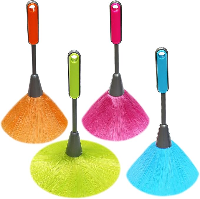 4 Pack 10 inch Microfiber Duster, Feather Duster, Grips Microfiber Delicate Duster for Cleaning Keyboard, Computer Screen, Books, Photo Frames