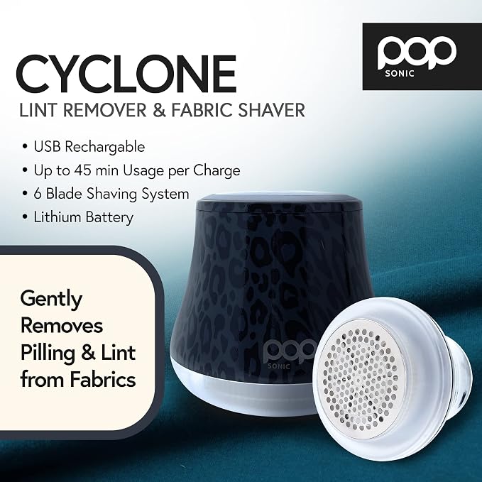 Fabric Shaver, Lint Remover Electric (Black Leopard) – Rechargeable, 6 Blade System, Fabric Lint Shaver w/LED Light -One-Touch Activation Pill Shaver for Clothes - Electric Lint Remover Fabric Shaver