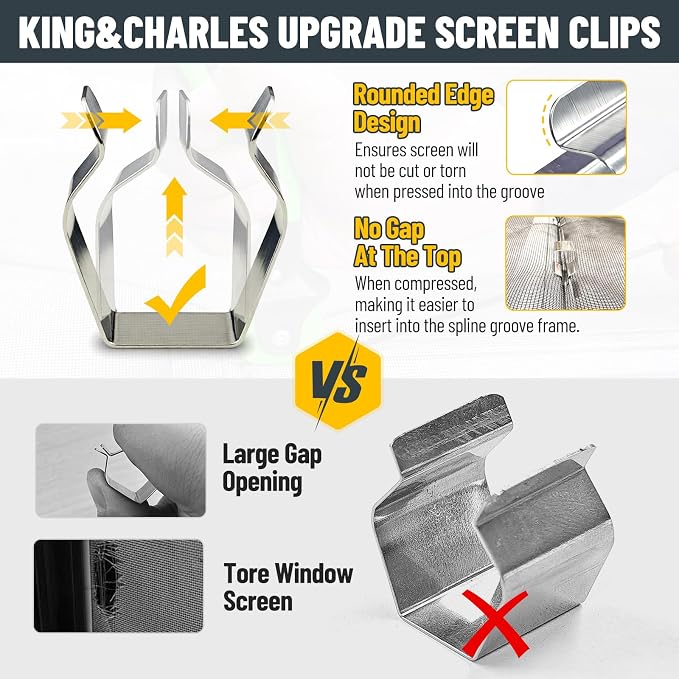 King&Charles Window Screen Replacement,Versatile Window Screen Door Kit | 48"x118" Gray Screen Mesh+Versatile Screen Roller Tool+0.14inx50Ft Spline+8Clips for Window Mesh,Patio, RV Mesh Replacement
