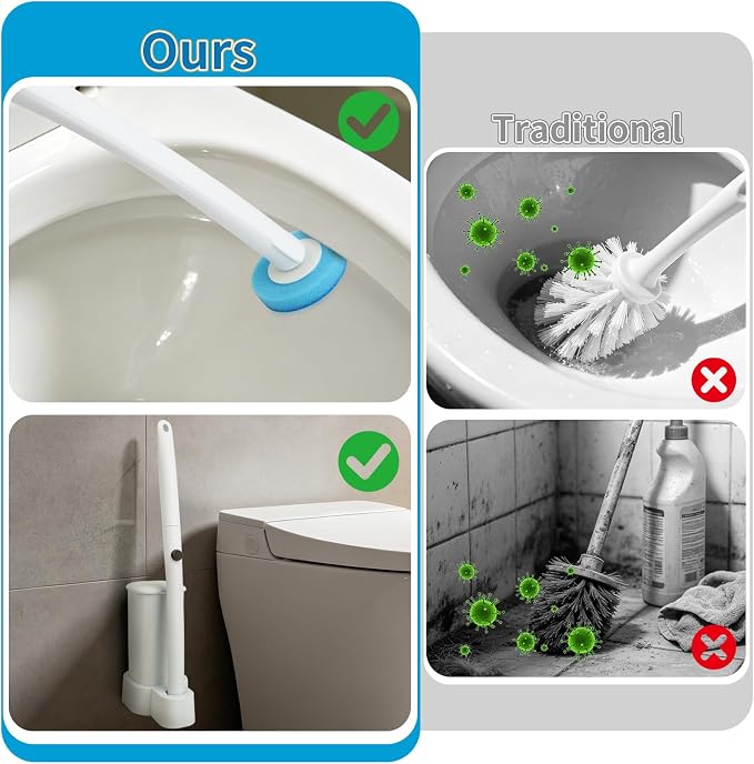 IwIeIaIrI 2 Pack Disposable Toilet Brush and Holder Set with 48 Toilet Wand Refills, Bowl Toilet Brush with Wall Mounted Holder, Limescale Remover Cleaning for Bathroom Cleaning, Bathtub(Square Tube)