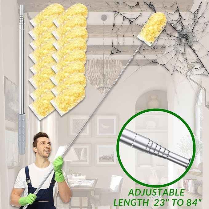 Duster Refills,Static Dust Removal Compatible with Swiffer for Dusting 30ct | Cobweb Duster with 84“ Extension Pole,Disposable Dusters Kit Retractable for Electronics,Furniture,Blinds,Ceiling Fans