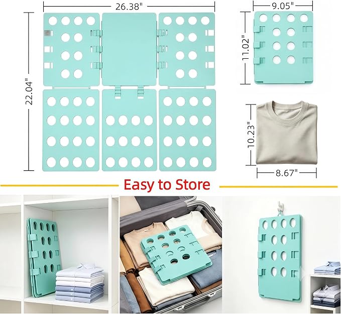 Shirt Folding Board, Shirt Folder - Folds Hoodies, Jeans & Shirts, Cyan | Quick garment folding, heavy duty for thick clothes, for adults & kids, compact foldable design, no assembly required