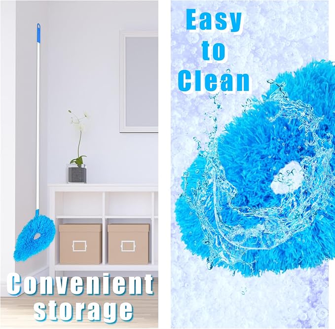 2 Pack Ceiling Fan Cleaner Duster,Reusable Microfiber High Ceiling Fan Blade Cleaner with Removable Extension Pole 13 to 50 Inch for Cleaning,Bookshelves,Door,Window Top,Furniture