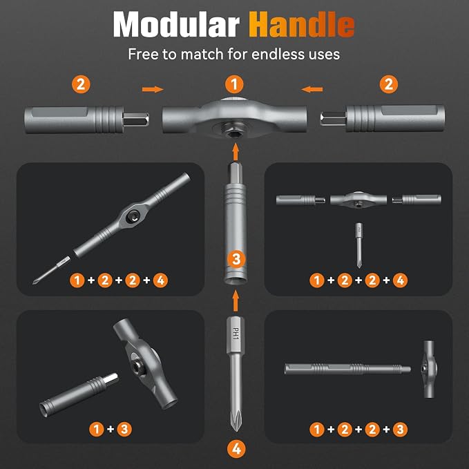 Housolution 43 in 1 Ratchet Screwdriver Set with Detachable Handle | 6.2° Ratchet Head, Multi S2 Steel Bit Free Combination, Portable Repair Tool Kit for Furniture, Computer, Bicycle, DIY