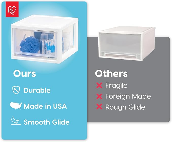 IRIS USA 4-Pack, 6 Qt. Small Stacking Drawer Storage Organizer, White | Organize craft supplies, accessories, office items, and small essentials around your home with separate storage spaces