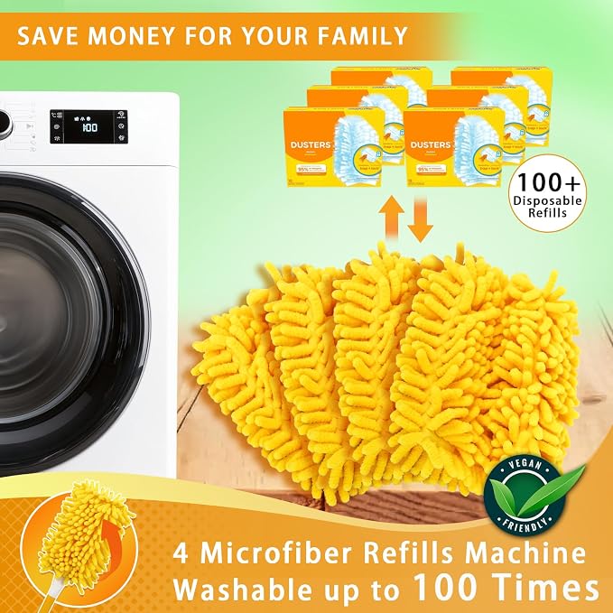 Reusable Chenille Duster Refill Compatible with Swiffer Duster | 360 Heavy Duty Dusters Refills - Washable Microfiber Ceiling Fan Duster for Swiffer Dusters, 6 Pack(Handle is Not Included)