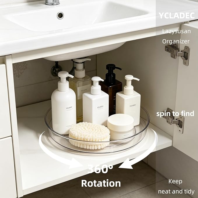 3 Pack Lazy Susan Turntable Organizer Pantry Cabinet 11.5" 10.6" | Pantry Organization and Storage Spice Rack Fridge Rotating Condiment Tray Spinner for Kitchen Bathroom Makeup Cosmetic Clear