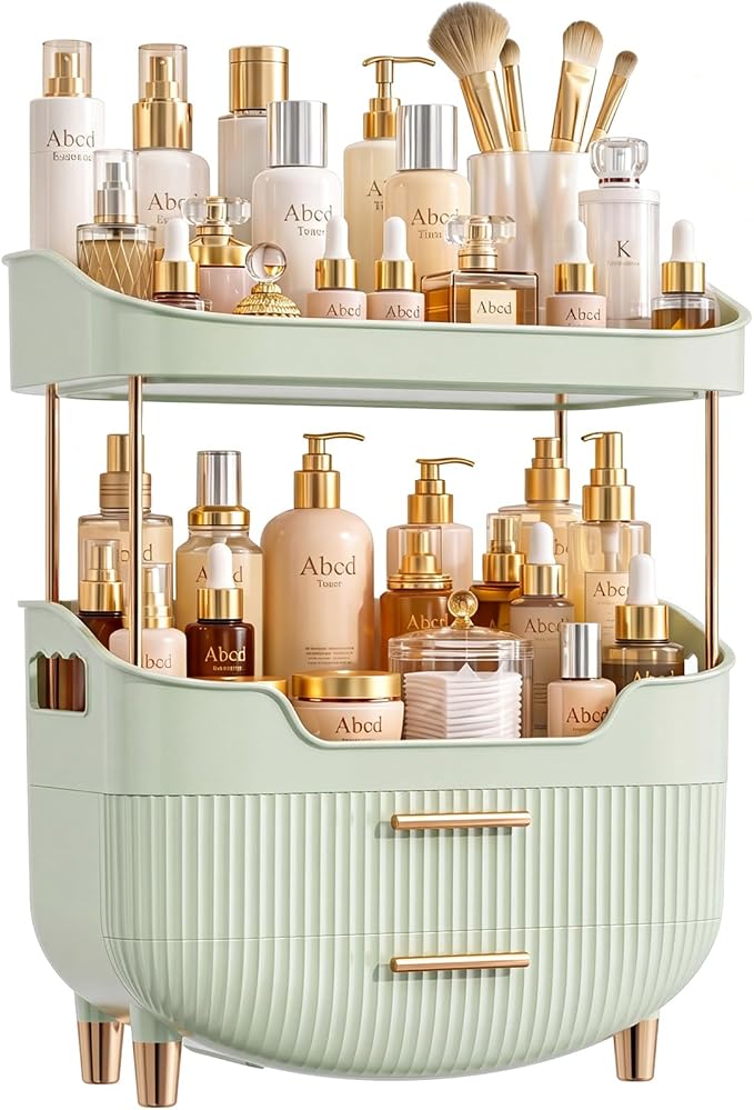 caktraie 4-Tier Makeup Organizer Bathroom Countertop Storage Green | Versatile storage for vanity, desk, bedroom; holds lipstick, perfume, skincare items