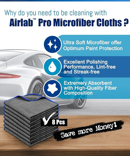 Airlab Glass Polishing Cloth Streak Free Miracle Cleaning Cloth Lint Free Microfiber Cleaning Rags for Glasses Kitchen Dish Mirrors Easy Clean, Pack of 8, 16" x 16", Grey-Navy Blue